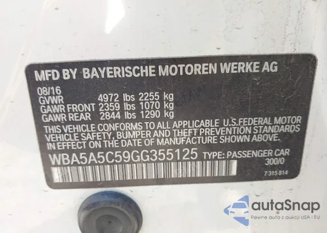 2016 BMW 528I из США, поврежденный, VIN WBA5A5C59GG355125